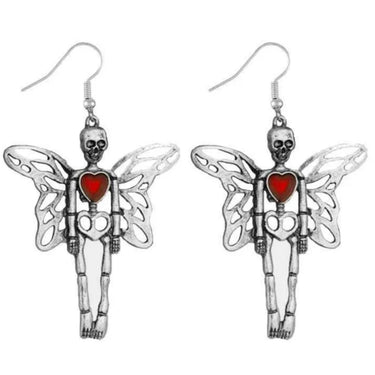 Heart-Winged Bone Fairy Earrings